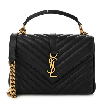 SAINT LAURENT Sheepskin Matelasse Chevron Monogram Medium College Bag Black