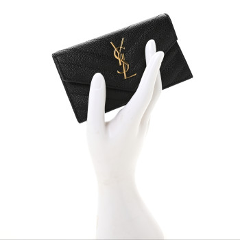 SAINT LAURENT Grain De Poudre Matelasse Chevron Monogram Compact Wallet Black