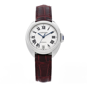 CARTIER Stainless Steel Alligator 35mm Cle De Cartier Automatic Watch Burgundy CARTIER Stainless Steel Alligator 35mm Cle De Cartier Automatic Watch Burgundy