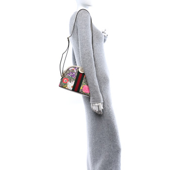 GUCCI GG Supreme Monogram Flora Web GG Small Ophidia Dome Shoulder Bag White