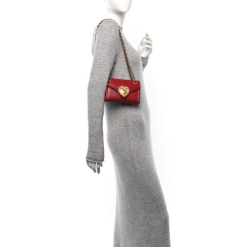 DOLCE & GABBANA Smooth Calfskin Mini Devotion Crossbody Bag Rosso Papavero