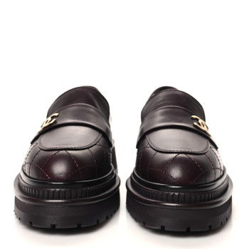 CHANEL Calfskin Quilted CC Mocassin Loafers 36 Dark Purple
