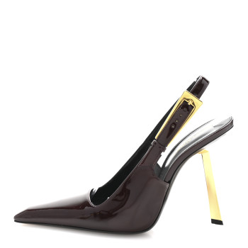 SAINT LAURENT Vernice Gloss Lee 110 Slingback Pumps 39 Marron Glace