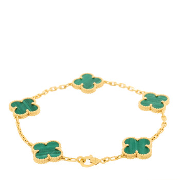 VAN CLEEF & ARPELS 18K Yellow Gold Malachite 5 Motifs Vintage Alhambra Bracelet