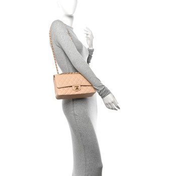 CHANEL Caviar Quilted Medium Double Flap Beige