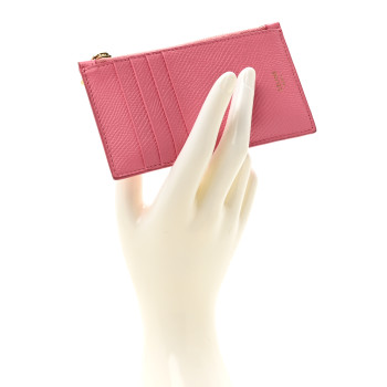 CELINE Grained Calfskin Zipped Card Holder Pink