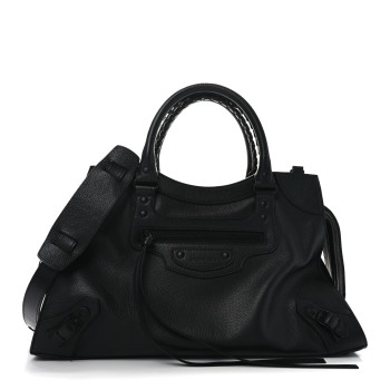 BALENCIAGA Grained Calfskin Neo Classic Black Hardware Medium City Black