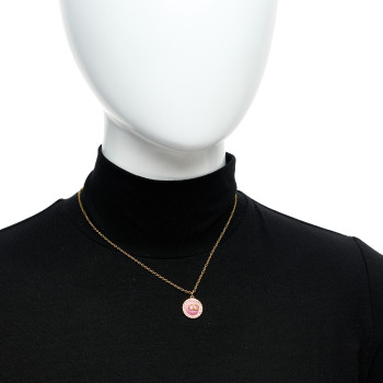 CHRISTIAN DIOR Metal Crystal Glass Petit CD Baroque Pendant Necklace Gold Pink CHRISTIAN DIOR Metal Crystal Glass Petit CD Baroque Pendant Necklace Gold Pink