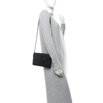 SAINT LAURENT Grain De Poudre Matelasse Chevron Monogram Monochrome Chain Wallet Black