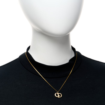 CHRISTIAN DIOR Metal Crystal CD Logo Pendant Necklace Gold CHRISTIAN DIOR Metal Crystal CD Logo Pendant Necklace Gold
