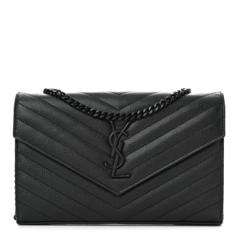 SAINT LAURENT Grain De Poudre Matelasse Chevron Monogram Monochrome Chain Wallet Black