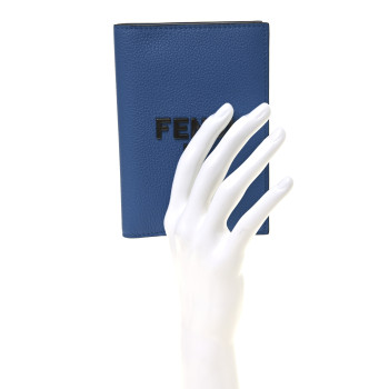 FENDI Cuoio Romano Logo Passport Cover Blue
