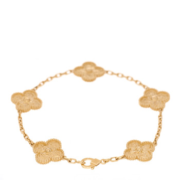 VAN CLEEF & ARPELS 18K Yellow Gold 5 Motifs Vintage Alhambra Bracelet