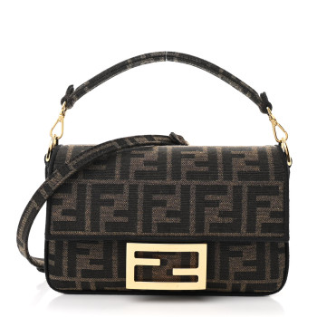 FENDI Fabric Jacquard FF 1974 Mini Baguette Tobacco Moro Black