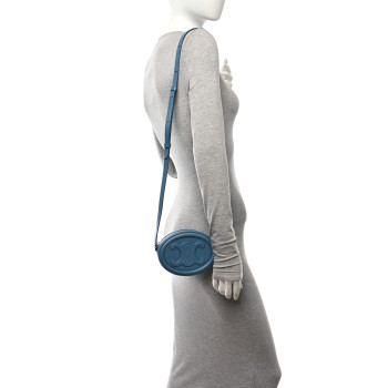 CELINE Smooth Calfskin Cuir Small Triomphe Oval Crossbody Purse Denim