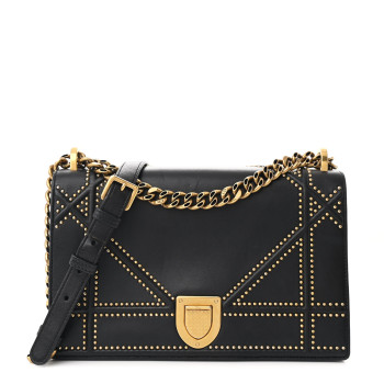 CHRISTIAN DIOR Lambskin Studded Medium Diorama Flap Bag Black CHRISTIAN DIOR Lambskin Studded Medium Diorama Flap Bag Black