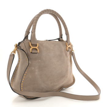 CHLOE Suede Calfskin Braided Medium Marcie Satchel Motty Grey