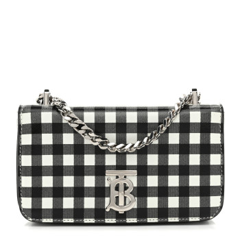 BURBERRY Calfskin Gingham Print Small Lola Bag Black White
