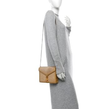 SAINT LAURENT Canvas Calfskin Classic Monogram Cassandra Clasp Bag Grege Brown Gold