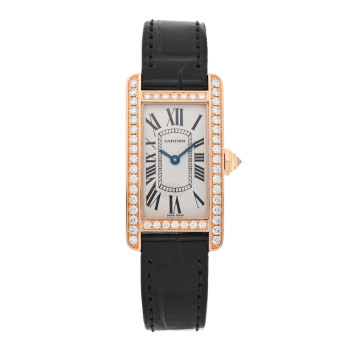 CARTIER 18K Pink Gold Alligator Diamond Bezel 19mm Tank Americaine Quartz Watch CARTIER 18K Pink Gold Alligator Diamond Bezel 19mm Tank Americaine Quartz Watch