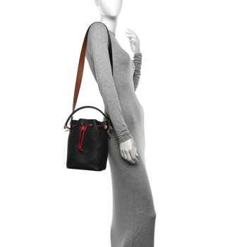 FENDI Vitello Grace F is Fendi Stamp Patch Perforated Small Mon Tresor Bucket Bag Black