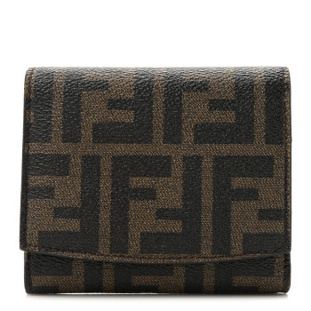FENDI Vitello Elite Zucca Compact Wallet Tobacco Turquoise