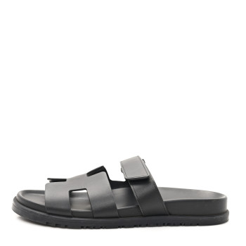 HERMES Calfskin Womens Chypre Sandals 40.5 Black