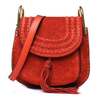 CHLOE Suede Calfskin Braided Mini Hudson Shoulder Bag Sepia Red