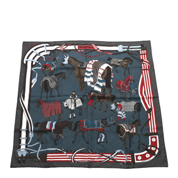 HERMES Silk Ronds De Marche Scarf 90 Petrole Rouge Vert Gris Anthracite