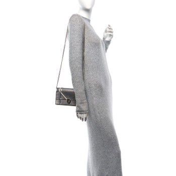 CHRISTIAN DIOR Metallic Patent Micro-Cannage Diorama Wallet on Chain Pouch Silver CHRISTIAN DIOR Metallic Patent Micro-Cannage Diorama Wallet on Chain Pouch Silver