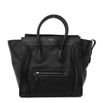 CELINE Drummed Calfskin Mini Luggage Black