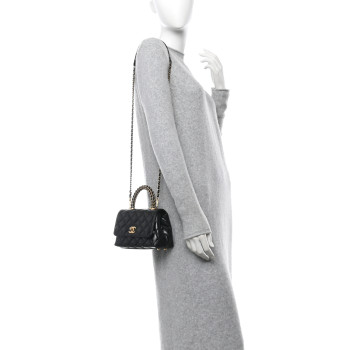 CHANEL Calfskin Quilted Extra Mini Coco Handle Flap Black