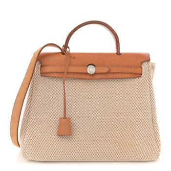 HERMES Toile Vache Calfskin Herbag 30 PM Naturel
