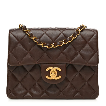 CHANEL Lambskin Quilted Mini Square Flap Bag Dark Brown