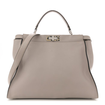 FENDI Vitello Seta Plexiglass Granite Large Peekaboo Iconic Satchel Polvere