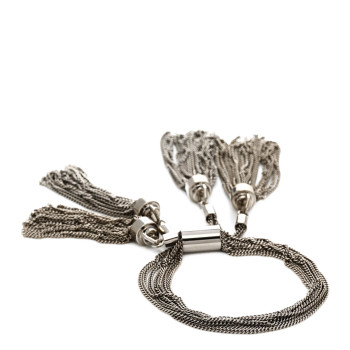 SAINT LAURENT Brass Multi Chain Pompons Bracelet M  Silver
