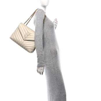 SAINT LAURENT Calfskin Y Quilted Monogram Medium Loulou Chain Satchel Crema Soft