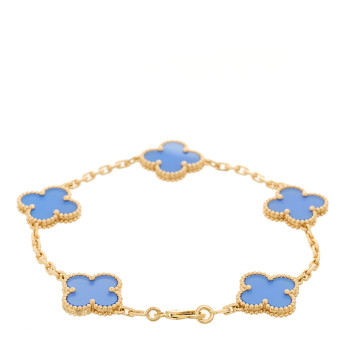 VAN CLEEF & ARPELS 18K Yellow Gold Blue Agate 5 Motifs Vintage Alhambra Bracelet