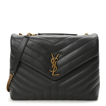 SAINT LAURENT Calfskin Y Quilted Monogram Medium Loulou Chain Satchel Storm
