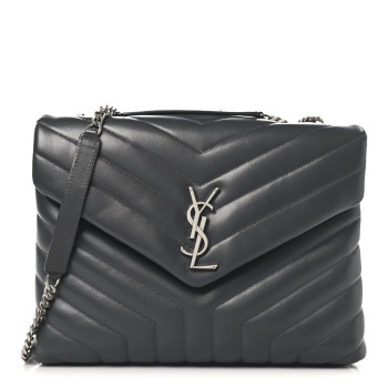 SAINT LAURENT Calfskin Y Quilted Monogram Medium Loulou Chain Satchel Storm