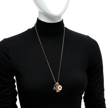 CHANEL Crystal Pearl Lock Perfume Bottle CC Pendant Necklace Gold Red White