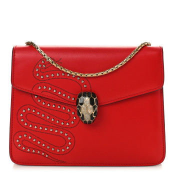 BULGARI Calfskin Embellished Serpenti Forever Crossbody Red BULGARI Calfskin Embellished Serpenti Forever Crossbody Red