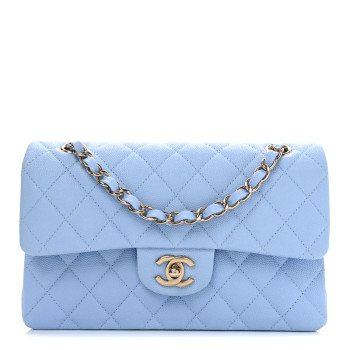CHANEL Caviar Quilted Small Double Flap Light Blue