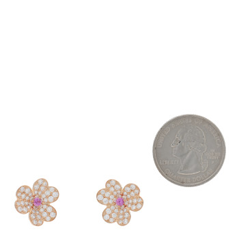 VAN CLEEF & ARPELS 18K Rose Gold Diamond Pink Sapphire Small Frivole Earrings