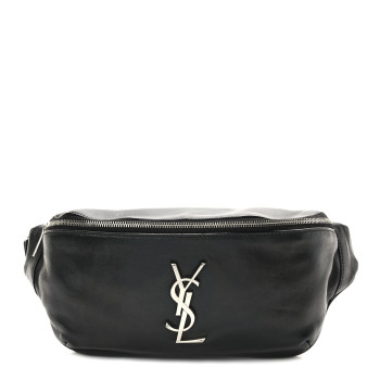 SAINT LAURENT Calfskin Monogram Belt Bag Black