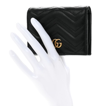 GUCCI Calfskin Matelasse GG Marmont Card Case Wallet Black
