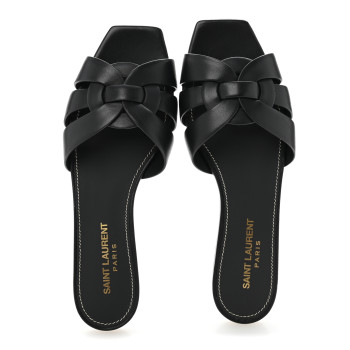 SAINT LAURENT Calfskin Tribute 05 Slide Sandals 36.5 Black