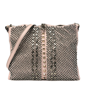 VALENTINO GARAVANI Calfskin Crystal Embellished Rockstud Crossbody Poudre
