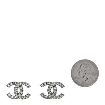 CHANEL Baguette Crystal CC Earrings Silver