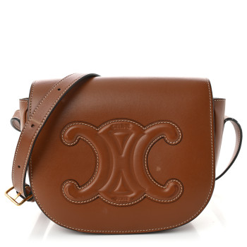CELINE Smooth Calfskin Cuir Triomphe Folco Crossbody Bag Tan